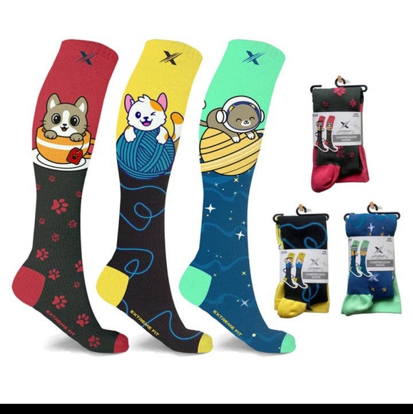 3 pair Extreme fit Cat / kitten compression socks - Picture 3 of 4